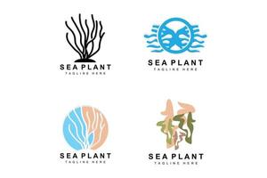 logotipo de algas marinhas, design vetorial de plantas marinhas, mercearia e proteção da natureza vetor