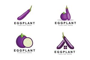 design de logotipo de berinjela, ilustração de vegetais vetor de plantação de vegetais roxos, modelo de ícone de marca de produto