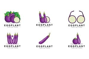 design de logotipo de berinjela, ilustração de vegetais vetor de plantação de vegetais roxos, modelo de ícone de marca de produto