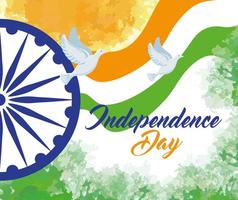 feliz dia da independência indiana com decoração de roda ashoka vetor
