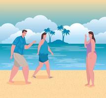 pessoas na praia, férias de verão e conceito de turismo vetor