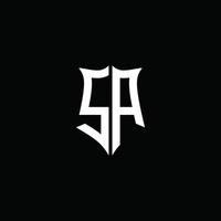 fita de logotipo de carta de monograma sa com estilo de escudo isolado em fundo preto vetor