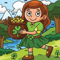 st. patricks menina com Panela do ouro colori ilustração vetor