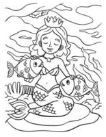Princesa sereia e peixe coloração página para crianças vetor