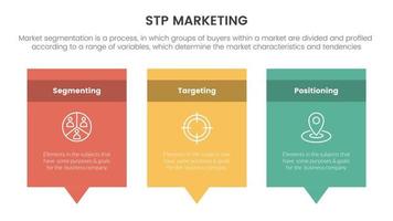 stp marketing estratégia modelo para segmentação cliente infográfico com retângulo caixa e Chamar Comente diálogo conceito para deslizar apresentação vetor