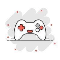 ícone de sinal de joystick em estilo cômico. gamepad vector cartoon ilustração sobre fundo branco isolado. efeito de respingo de conceito de negócio de controlador de console de jogos.