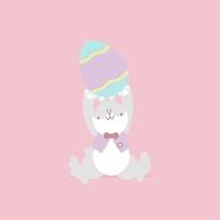 feliz festival de páscoa com coelho de estimação animal coelho e ovo, cor pastel, personagem de desenho animado de ilustração vetorial plana vetor