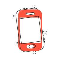 Smartphone ícone dentro quadrinho estilo. telefone aparelho portátil vetor desenho animado ilustração pictograma respingo efeito.