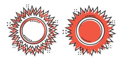 ícone do sol em estilo cômico. luz solar ilustração vetorial de sinal dos desenhos animados no fundo branco isolado. conceito de negócio de efeito de respingo de luz do dia. vetor