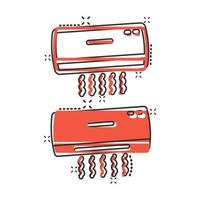 ícone de condicionador em estilo cômico. ilustração em vetor desenho animado mais legal em fundo branco isolado. conceito de negócio de efeito de respingo de clima frio.