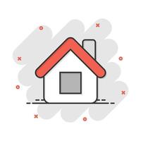 ícone de construção de casas em estilo cômico. pictograma de ilustração de desenho vetorial de apartamento em casa. efeito de respingo de conceito de negócio de habitação de casa. vetor