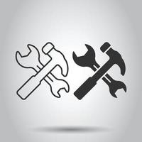 martelo com ícone de chave inglesa em estilo simples. ilustração em vetor instrumento de trabalho em fundo branco isolado. conceito de negócio de equipamentos de reparação.