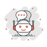 ícone bonito robô chatbot em estilo cômico. pictograma de ilustração de desenho vetorial de operador de bot. efeito de respingo de conceito de negócio de personagem chatbot inteligente. vetor