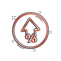 ícone de seta de crescimento em estilo cômico. ilustração em vetor receita dos desenhos animados no fundo branco isolado. aumentar o conceito de negócio de efeito de respingo.