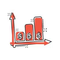 ícone de crescimento de dinheiro em estilo cômico. ilustração em vetor seta progresso dos desenhos animados no fundo branco isolado. conceito de negócio de efeito de respingo de carreira.