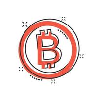 ícone de bitcoin em estilo cômico. ilustração em vetor blockchain dos desenhos animados em fundo branco isolado. conceito de negócio de efeito de respingo de criptomoeda.