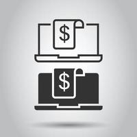 laptop com ícone de dinheiro em estilo simples. ilustração em vetor computador dólar em fundo branco isolado. conceito de negócio de monitoramento de finanças.