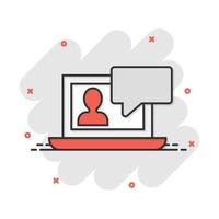 ícone do processo de treinamento on-line em estilo cômico. webinar seminário pictograma de ilustração vetorial dos desenhos animados. efeito de respingo de conceito de negócio de e-learning. vetor