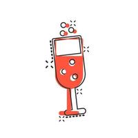 ícone de taça de champanhe em estilo cômico. álcool bebida vector cartoon ilustração sobre fundo branco isolado. conceito de negócio de efeito de respingo de coquetel.