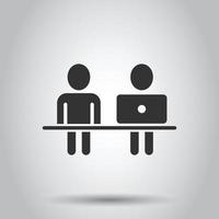 pessoas com ícone de computador portátil em estilo simples. ilustração em vetor usuário pc em fundo branco isolado. conceito de negócio de gerente de escritório.