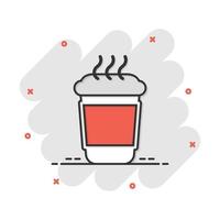 café, ícone da xícara de chá em estilo cômico. pictograma de ilustração de desenho vetorial de caneca de café. beba o efeito de respingo do conceito de negócio. vetor