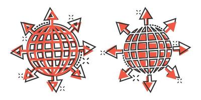 ícone do planeta Terra em estilo cômico. ilustração em vetor globo geográfica dos desenhos animados em fundo branco isolado. conceito de negócio de efeito de respingo de comunicação global.