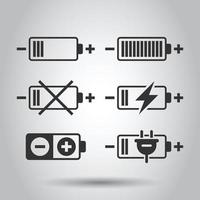 ícone de carga da bateria definido em estilo simples. ilustração em vetor nível de potência em fundo branco isolado. conceito de negócio de acumulador de lítio.