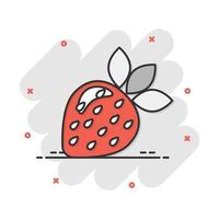 ícone de fruta morango dos desenhos animados vetoriais em estilo cômico. pictograma de ilustração de sinal de baga madura. conceito de efeito de respingo de negócios de morango. vetor