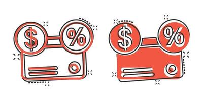 ícone de cartão de crédito em estilo cômico. dinheiro ilustração em vetor desenhos animados pagamento em fundo branco isolado. conceito de negócio de efeito de respingo de compra financeira.