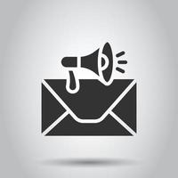 ícone de notificação de envelope em estilo simples. e-mail com ilustração em vetor alto-falante em fundo branco isolado. receba o conceito de negócio de mensagem de correio.