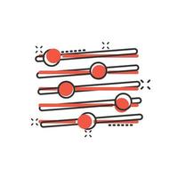 controle o ícone de volume em estilo cômico. áudio ajustando a ilustração vetorial de sinal dos desenhos animados no fundo branco isolado. conceito de negócio de efeito de respingo de filtro. vetor