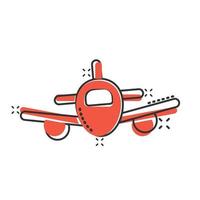 ícone de avião em estilo cômico. ilustração em vetor avião dos desenhos animados no fundo branco isolado. conceito de negócio de efeito de respingo de avião de voo.