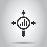 ícone de tendência de mercado em estilo simples. seta de crescimento com ilustração vetorial de lupa em fundo branco isolado. aumentar o conceito de negócio. vetor