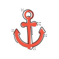 ícone de âncora de barco em estilo cômico. ilustração em vetor navio gancho dos desenhos animados no fundo branco isolado. conceito de negócio de efeito de respingo de equipamento de navio.