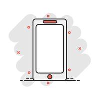 ícone do smartphone dos desenhos animados em estilo cômico. pictograma de ilustração de telefone móvel. conceito de negócio de respingo de smartphone. vetor