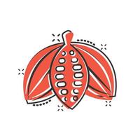 ícone de feijão de cacau em estilo cômico. ilustração em vetor creme de chocolate dos desenhos animados no fundo branco isolado. conceito de negócio de efeito de respingo de planta de noz.