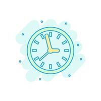 ícone de sinal de relógio em estilo cômico. ilustração de desenho vetorial de gerenciamento de tempo em fundo branco isolado. efeito de respingo de conceito de negócio de temporizador. vetor