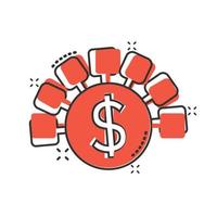 ícone de receita de dinheiro em estilo cômico. ilustração em vetor desenho animado moeda dólar no fundo branco isolado. conceito de negócio de efeito respingo de estrutura financeira.
