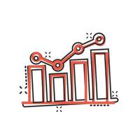 crescente ícone gráfico de barras em estilo cômico. aumentar a ilustração em vetor seta dos desenhos animados no fundo branco. conceito de negócio de efeito de respingo de progresso infográfico.