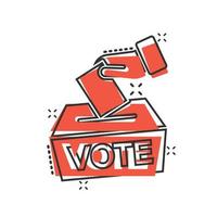 ícone de votação em estilo cômico. ilustração em vetor urnas cartoon sobre fundo branco isolado. conceito de negócio de efeito de respingo de eleição.