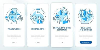 propaganda campanha elementos azul onboarding Móvel aplicativo tela. passo a passo 4 passos editável gráfico instruções com linear conceitos. interface do usuário, ux, gui modelo vetor