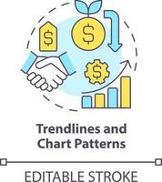 linhas de tendência e gráfico padrões conceito ícone. tendência negociação estratégia abstrato idéia fino linha ilustração. isolado esboço desenho. editável acidente vascular encefálico vetor