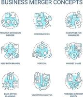o negócio fusão e consolidação turquesa conceito ícones definir. empresas integração idéia fino linha cor ilustrações. isolado símbolos. editável acidente vascular encefálico vetor