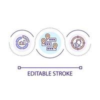 analisar do utilizador conectados comportamento ciclo conceito ícone. procurar motor otimização. angariação de fundos plataforma abstrato idéia fino linha ilustração. isolado esboço desenho. editável acidente vascular encefálico vetor