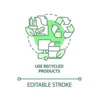 usar reciclado produtos verde conceito ícone. reutilizável materiais. eco-consciente hábito abstrato idéia fino linha ilustração. isolado esboço desenho. editável acidente vascular encefálico vetor