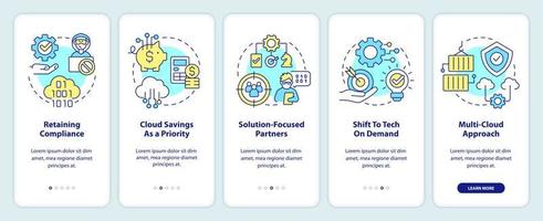 nuvem Informática tendências onboarding Móvel aplicativo tela. isto desenvolvimento passo a passo 5 passos editável gráfico instruções com linear conceitos. interface do usuário, ux, gui modelo vetor