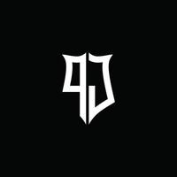 Fita de logotipo de letra de monograma pj com estilo de escudo isolado em fundo preto vetor