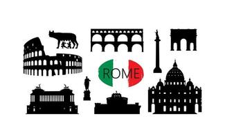 conjunto de marco de viagens de Roma. ícones de silhueta de lugares famosos italianos. vetor