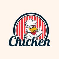 frito frango galo chefe de cozinha mascote logotipo para Comida restaurante conceito branding dentro vetor desenho animado estilo