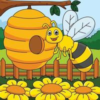 Primavera abelha com uma colméia colori desenho animado vetor